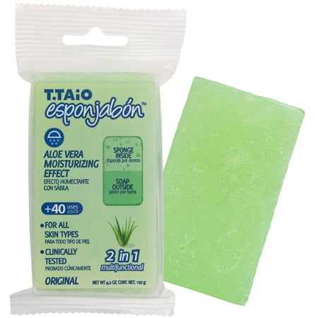 T.Taio Esponjabon Body Cleansing Sponge Infused with Soap, Aloe Vera, Soothing Effect, 4.2 oz