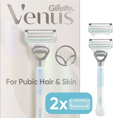 Venus for Pubic Hair and Skin Razor for Women, Manual Razor, Handle + 2 Razor Blade Refills, White