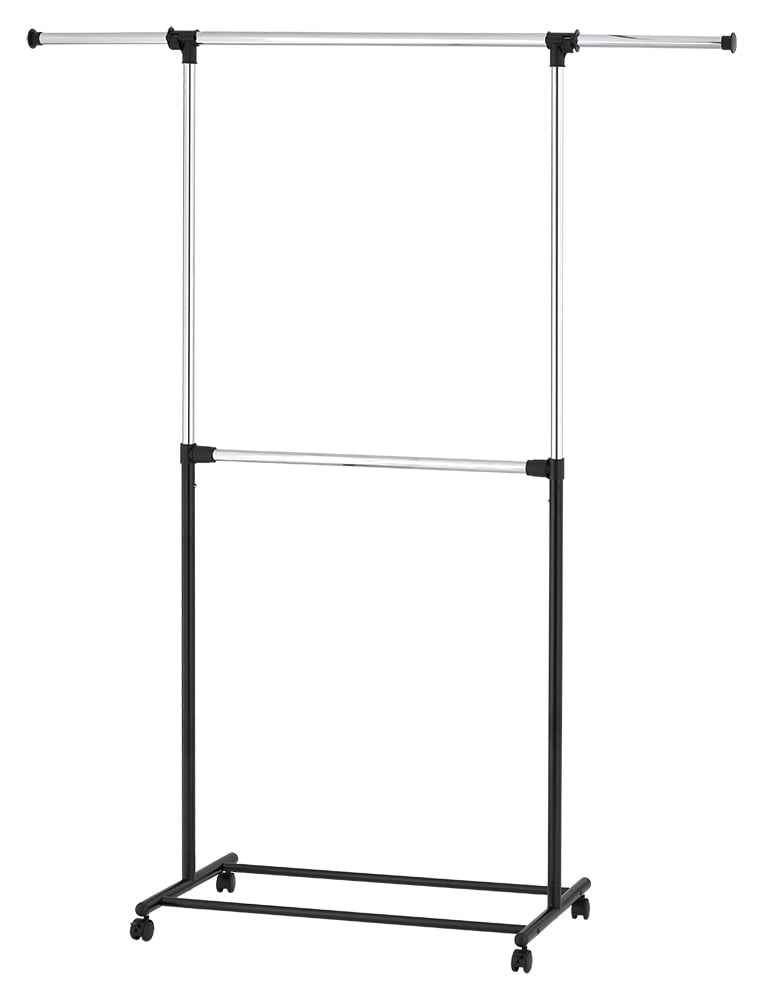 Mainstays 2-Tier Chrome & Black Adjustable Rolling Garment Rack ...