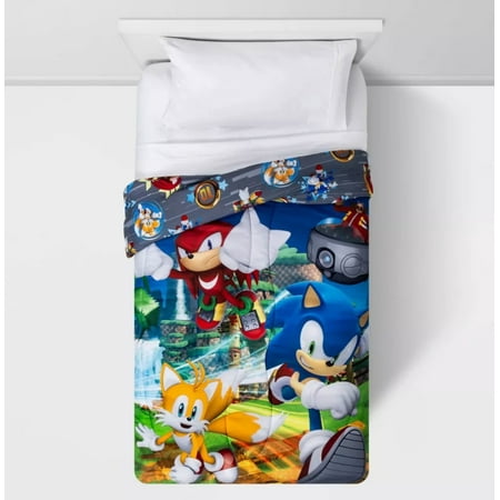 Twin Sonic the Hedgehog Run Rings Around You Reversible Kids' Comforter