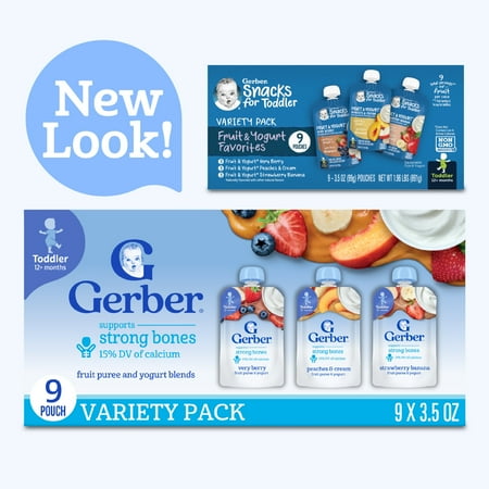 Gerber Fruit & Yogurt, Toddler Food Variety Pack, 3.5 oz Pouches (9 Pack)