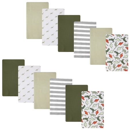 Hudson Baby Unisex Baby Cotton Poly Flannel Burp Cloths Bundle, Multi Color Dino 12-Pack, One Size