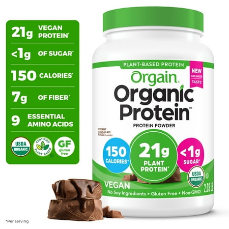 Orgain Organic Vegan 21g Protein Powder, Plant Based, Creamy Chocolate 2.03lb