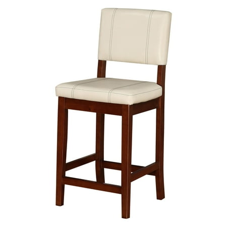 24" Milano Padded Back and Seat Faux Leather Counter Height Barstool Cream - Linon: Upholstered, Wood Legs, Spot Clean