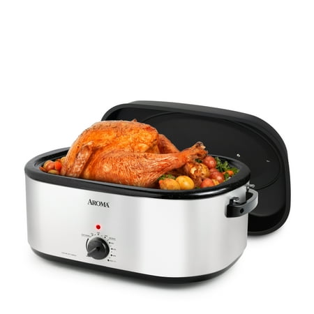 Aroma® 22Qt. Electric Roaster Oven with High Dome Lid, 8X Bonded Granite Enamel, New-Silver