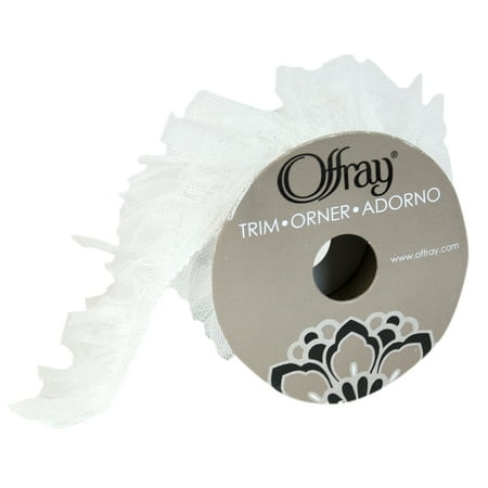 Offray 7/8u0022 White Antique Ruffle Tulle Trim, 1 Yards, 1 Each