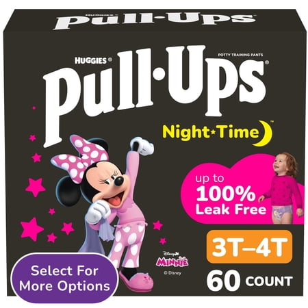 Pull-Ups Girls' Night-Time Training Pants, 3T-4T (32-40 lbs), 60 Count (Select for More)
