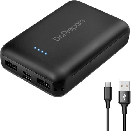 DR.PREPARE Portable Charger 10000mAh, Type-C Input & Android USB Output Power Bank, Black
