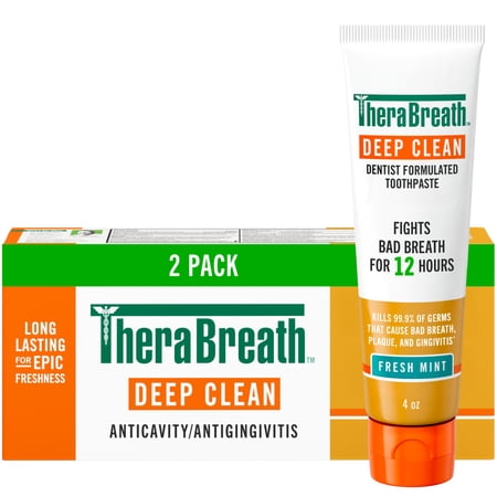 TheraBreath Deep Clean Toothpaste, Anticavity & Gingivitis Protection, Fresh Mint, 4 oz, 2-Pack