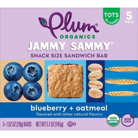 Plum Organics Jammy Sammy Snack Bars, Blueberry and Oatmeal, 1.02 oz Bars, 5 Count