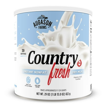 Country Fresh Instant Nonfat Dry Milk Powder, 39 Servings, 20 Year Shelf Life, Gluten Free - Canned Vitamin-Fortified Nonfat Milk Powder for Baking and Emergency Food Supplies