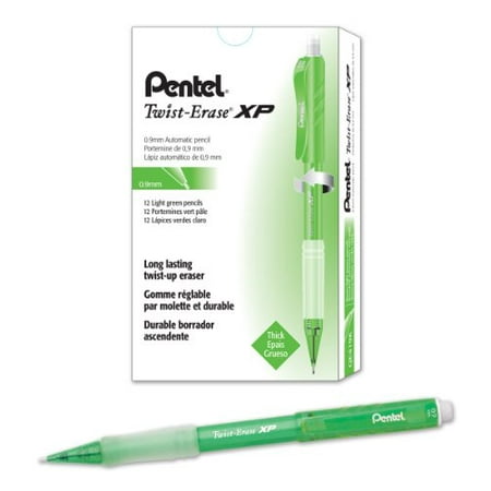Pentel Twist-Erase EXPRESS Mechanical Pencil (0.9mm) Fashion Color, Light Green Barrel, Box of 12 (QE419K)