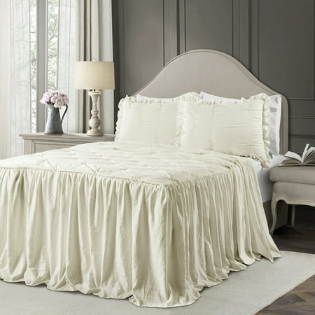 Lush Decor Ravello Pintuck Polyester Bedspread, King, Ivory, 3-Pc Set