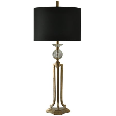 Table Lamp - Vintage Gold Finish - Black Hardback Fabric Shade