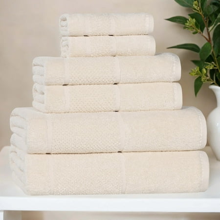 Superior Mile Smart Twist Cotton Medium Weight 6 Piece Towel Set, Ivory