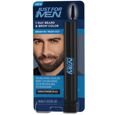 Just For Men 1-Day Beard & Brow Color, Brush-In/Wash-Out, Darkest Brown/Black 0.3 Fl. oz.