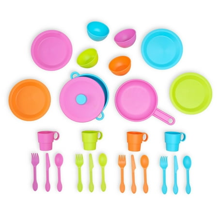 KidKraft 27-Piece Bright Cookware Set, Plastic Dishes and Utensils for Play Kitchens