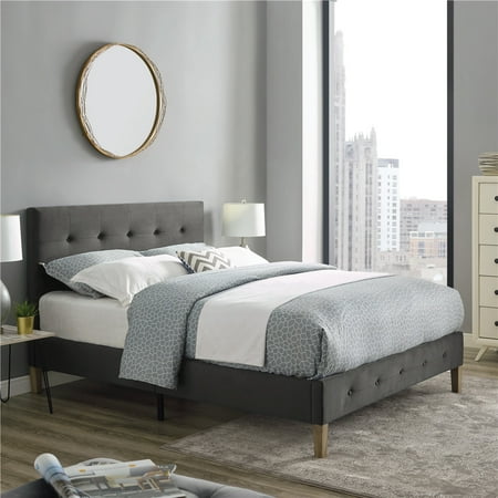 DeCoro Seattle Modern Tufted Upholstered Platform Bed | Headboard and Wood Frame with Wood Slat Support, King, Antonio Mid Night