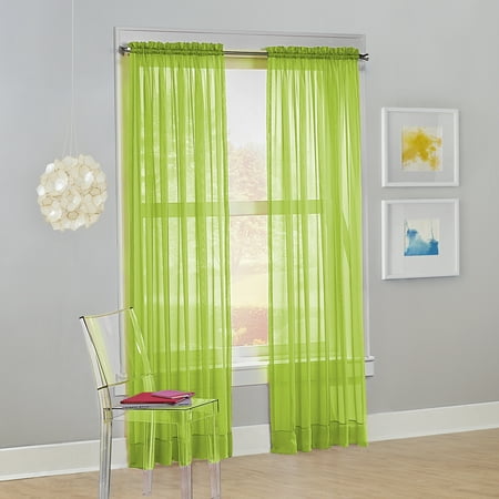 No. 918 Siren Voile Sheer Rod Pocket Curtain Panel, 59"x84", Lime Green