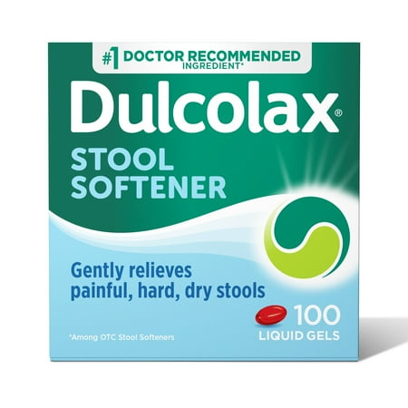 Dulcolax Gentle Relief Stool Softener Laxative, Docusate Sodium, 100mg Liquid Gel Tablets, 100 Count