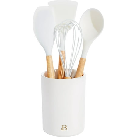 Beautiful By Drew Barrymore Kitchen Utensil 5 Piece Set with Silicone Tools  and Crock, White – BrickSeek