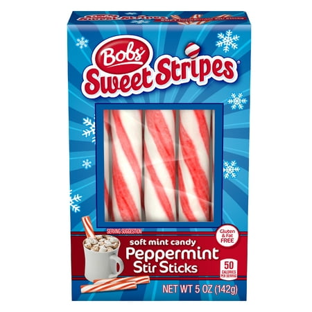 Bobs Sweet Stripes Soft Mint Candy Peppermint Stir Sticks, 5 oz Box, 10ct