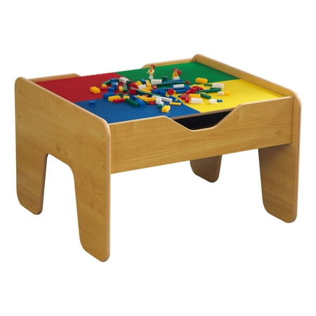 KidKraft Reversible Wooden Activity Table with Board and Train Set, Natural, for Ages 3+ Years