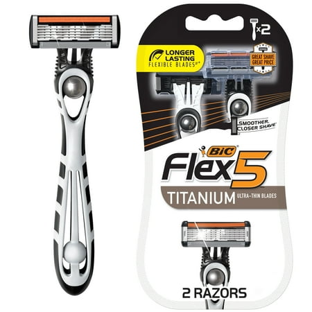 BIC Flex 5 Disposable Razors for Men, Shaving Razors With 5 Blades, 2 Count