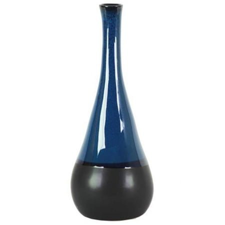 Urban Trends Collection Ceramic Bellied Round Vase with Small Mouth, Long Neck and Black Banded Rim