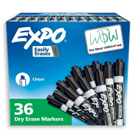 EXPO Dry Erase Markers, Chisel Tip, Black, 36 Count