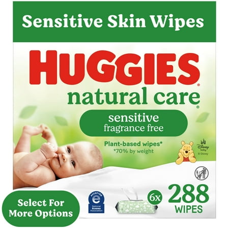Huggies Natural Care Sensitive Baby Wipes, Unscented, 6 Pack, 288 Total Ct (Select for More)
