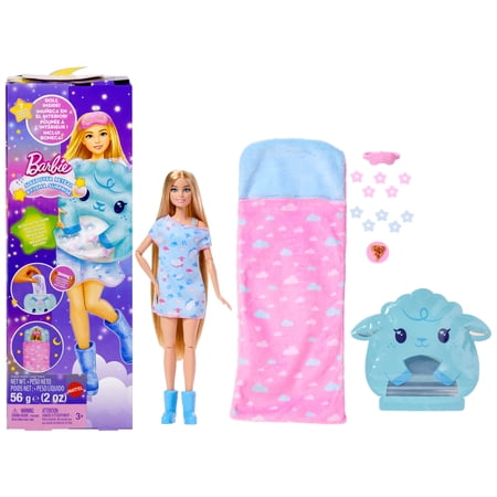 Barbie Party Unboxed Sleepover Reveal Series Blue Pajama Doll & Accessories with 7 Surprises