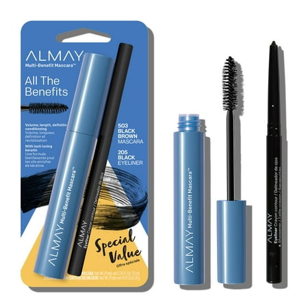 Almay Multi-Benefit Mascara with Eye Liner, Fragrance free, Hypoallergenic, Ophthalmologist Tested, 503 Black Brown, 0.24 fl oz