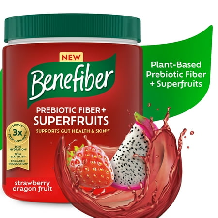 Benefiber Prebiotic Fiber + Superfruits Dietary Supplement, Strawberry Dragon Fruit Flavor, 8.8 oz (250G), 25 Day Supply