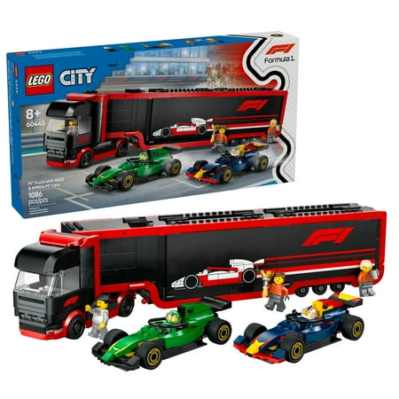 LEGO City F1 Truck with RB20 & AMR24 F1 Car Toys - Model Car Building Toy Set for Kids, Boys and Girls, Ages 8+ - F1 Collectible for Fans - Gift Idea for Birthdays - 60445