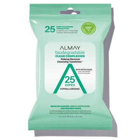 Almay Biodegradable Clear Complexion Makeup Remover Cleansing Towelettes, 25 count
