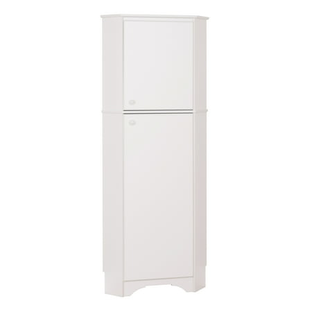 Prepac Elite Tall 2-Door Corner Storage Cabinet - White: Modern Laminated Wood Composite, Adjustable Shelves