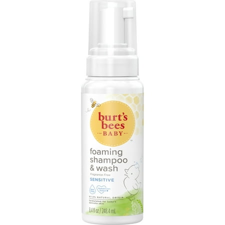 Burt's Bees Baby Sensitive Foaming Shampoo and Wash, Fragrance Free, Tear Free, 8.4 Fluid Ounces