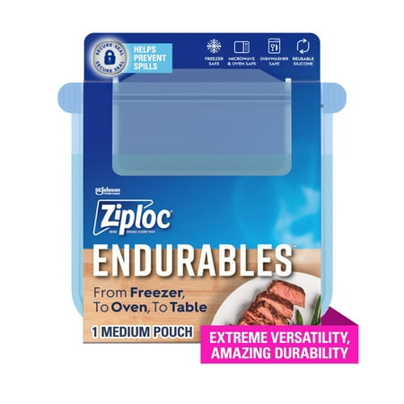 Ziploc Endurables Pouch, Medium Reusable Silicone Food Storage Bag, 16 fl oz