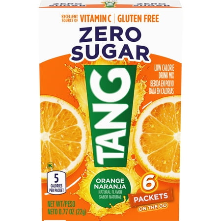 Tang Zero Sugar Orange Naturally Flavored Powdered Soft Drink Mix, 6 ct On-the-Go Packets