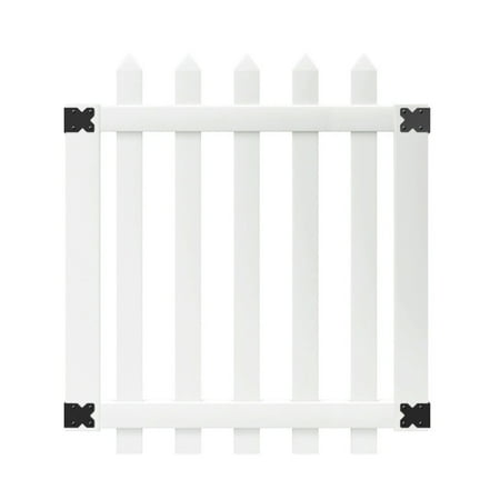 Outdoor Essentials Glendale 4 ft. x 42 in. White Vinyl Dog Ear Picket Fence Gate with Black Hardware