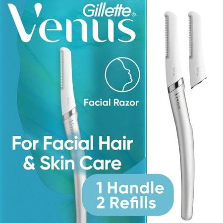 Gillette Venus Female Facial Razor, Exfoliating Dermaplaning Tool for Face, 2 Blade Refills, White