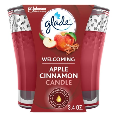 Glade Scented Candle Jar, Apple Cinnamon, Fragrance Infused with Essential Oils, 3.4 oz, 96 g