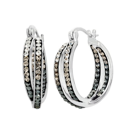 Brilliance Fine Women's Sterling Silver Black Ombre Crystal Hoops