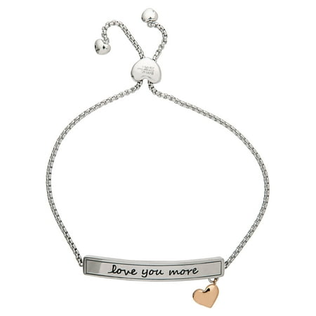 Connections from Hallmark Stainless Steel "I Love You More" Lariat Bracelet with Rose Gold Heart Charm