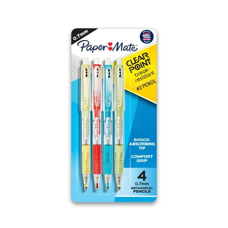 Paper Mate Clearpoint Mechanical Pencils, HB #2 (0.7 mm), Assorted Barrels, 4 Count