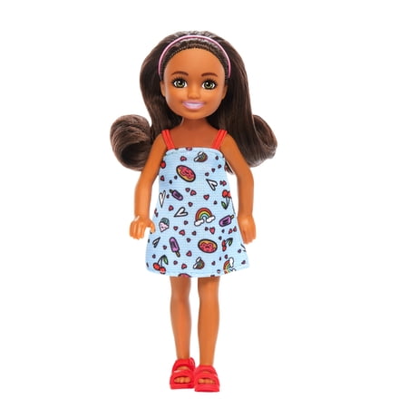 Barbie Chelsea Doll, Small Doll Wearing Removable Blue Dress with Brown Hair & Green Eyes