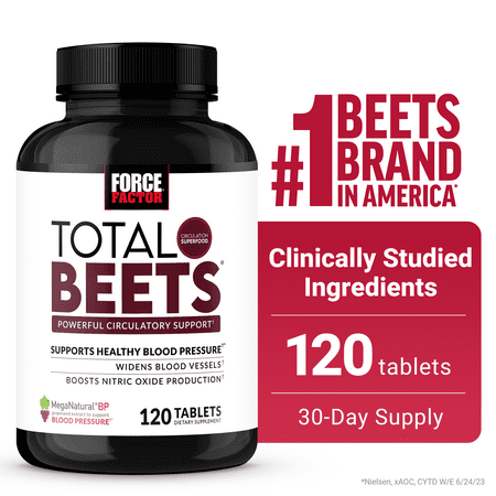 Total Beets, Beetroot Capsules Alternative, Blood Pressure Supplement Pills, 120 Tablets, by Force Factor