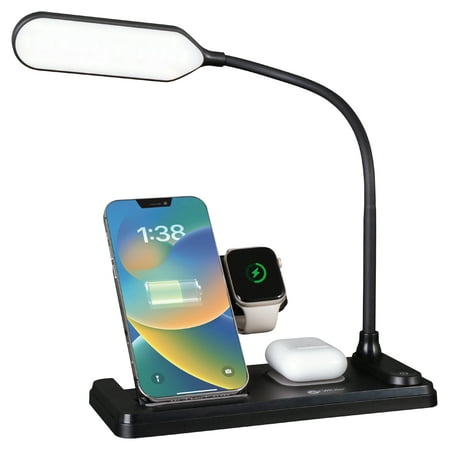 OttLite LED Desk Light with Multi-Device Charging Station, Black