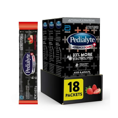 Pedialyte AdvancedCare Plus Electrolyte Powder, Strawberry Freeze, 18 Powder Packet